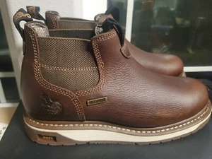 Georgia Boots Women's AMP LT Workboots Chelsea Wedge Waterproof Sz 8M Brown New - Picture 1 of 7