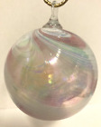Vintage Art Glass Hand Blown Iridescent Swirl Ball Round Christmas Ornament 4"