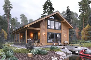PREFAB LOG CABIN HOME KIT NATURAL WOOD 2045 ft² / 190 m² - DISCOUNT CARD 3% off - Picture 1 of 24