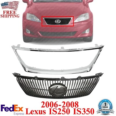 Front Bumper Grille Primed+ Frame Molding Chrome For 2006-2008 Lexus IS250 IS350 - Image 1 of 4