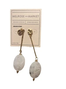 Melrose And Market Gold Tone Genuine Clear Quartz Dangle Earrings - Picture 1 of 2