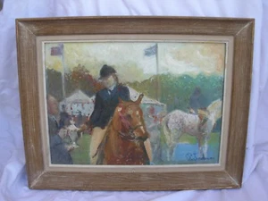 FRENCH FRAMED OIL PAINTING ON HARDBOARD PANEL,HORSE RACE,SIGNED. - Picture 1 of 12