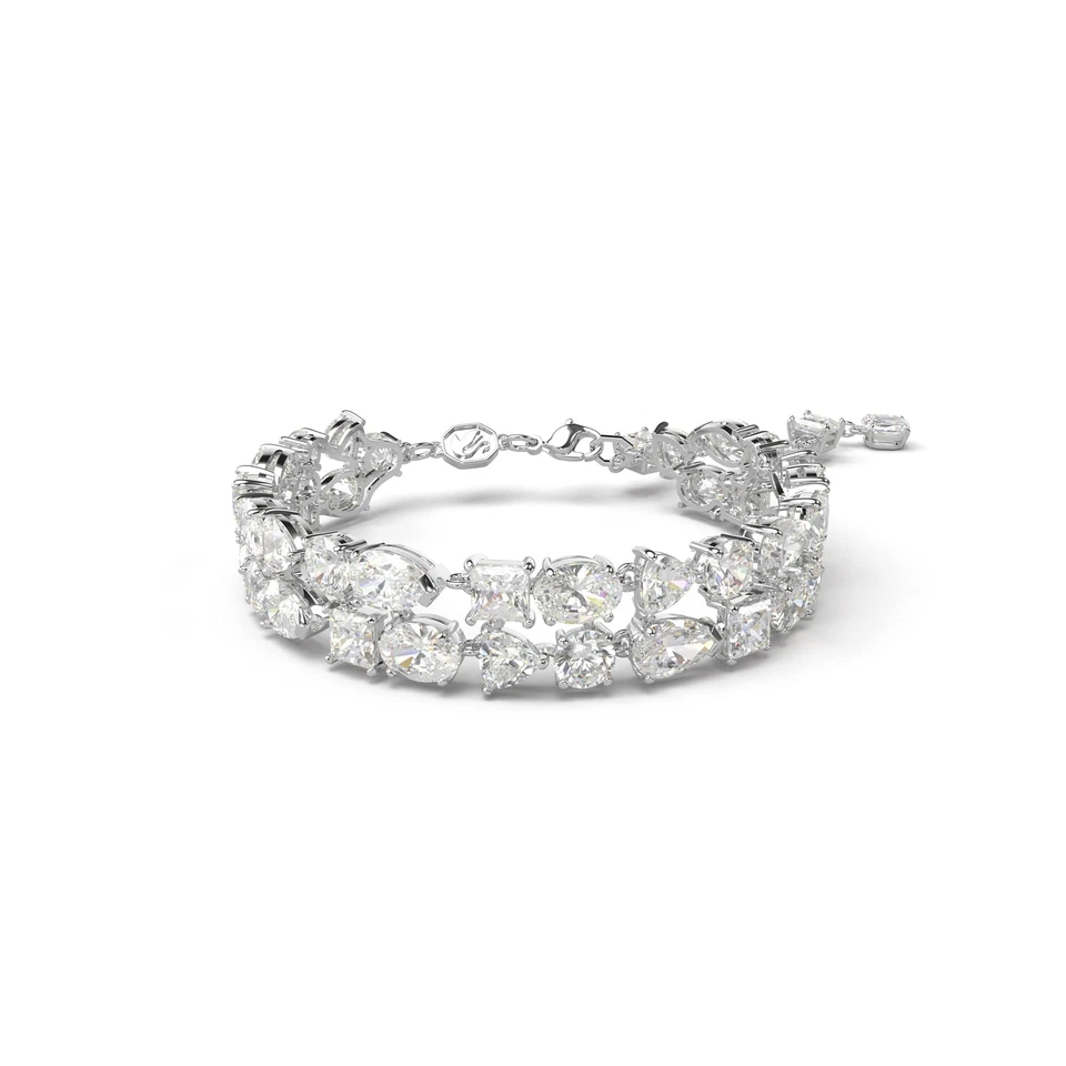 100 SWAROVSKI Rhodium White Crystals Mesmera Double Row Bracelet 5669927