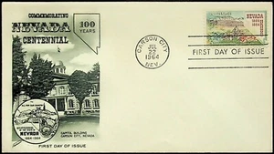1964 Nevada Centennial First Day of Issue Cover Carson City NV Capitol Bldg - Bild 1 von 2