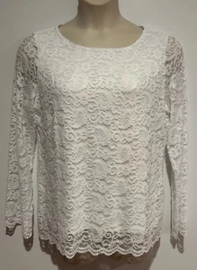 White Long Sheer Sleeves Lace Top/Lined / Stretchy Size 44 (16) Euroedit NWT - Picture 1 of 8
