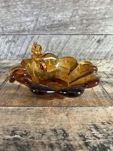 Amber Hand Blown Dish Ashtray Cigar Vintage Home Decor - Picture 1 of 10