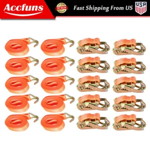 4000 lbs 1.5" x 20" Ratchet Straps With J Hook Heavy Duty Tie Downs 10 Pack New - Picture 1 of 13