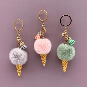 Faux Rabbit Fur Fluffy Balls Key Chain Bag Pendant Charm Keyring Girls Gifts - Picture 1 of 20
