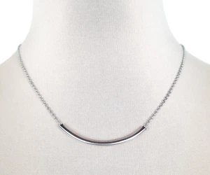 GUESS Delicate Bar Chain Pendant Necklace Silver Tone Logo Hangtag Minimalist - Picture 1 of 7