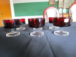 6 x Luminarc Gläser / rot- klar /Kult 60er 70er -/France/ Dessertschalen Sekt - Bild 1 von 5