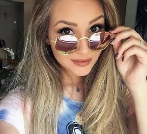 RayBan RB3447 runde Damen Sonnenbrille klassisch verspiegelt rosa Gläser, goldfarbenes Gestell - Bild 1 von 13