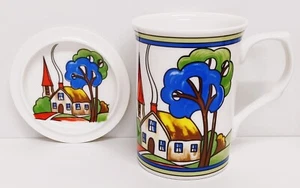 Art Deco Village Mug & House Coaster Set Fine China 300ml Cup & Lid Country - Picture 1 of 7