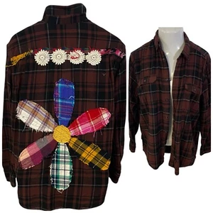 Upcycled Flannel Shirt Womens XL Shacket Grunge Country Concert Lace Floral Camp - Picture 1 of 14