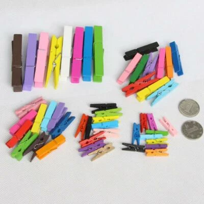 50 piezas Clip de fotos de madera multicolor Memo Clip estacionario Clip colgante 2,5-7,2 cm Foto 1 de 4