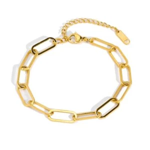 18k Gold Paperclip Chain Bracelet - 18k Gold Plated Stainless Steel - N831 - Picture 1 of 1