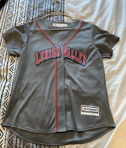 Majestic Lehigh Valley Iron Pigs Sewn Team Jersey Youth Large Gray Blank Cover