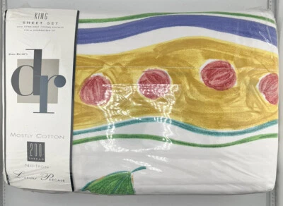 Vtg  80s Colorful  Dan River Miramar King Sheet Set  W/ Deep Corner Pockets - Image 1 of 4