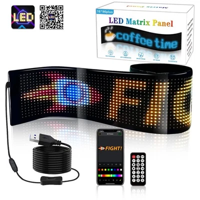 Flexible Scrolling LED Sign Bluetooth Custom Text Animation Car Window Display - Image 1 of 4