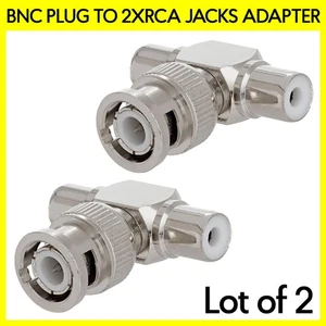 2 Pack BNC Plug to Dual RCA Jack Adapter Coax Cable Splitter Connector Converter - Picture 1 of 3