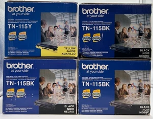 4 Brother Genuine Toner (1) TN-115Y (3) TN-115BK Black New Sealed - Picture 1 of 10