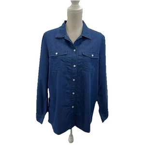 NWOT Blair Chambray Button Up Shirt Women’s Medium Relaxed Long Sleeve Cotton  - Picture 1 of 8