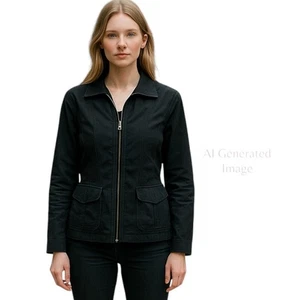 CHICO Womens Black Front Zip Light Weight Front Pockets Jacket Size 2 Large  - Picture 1 of 8