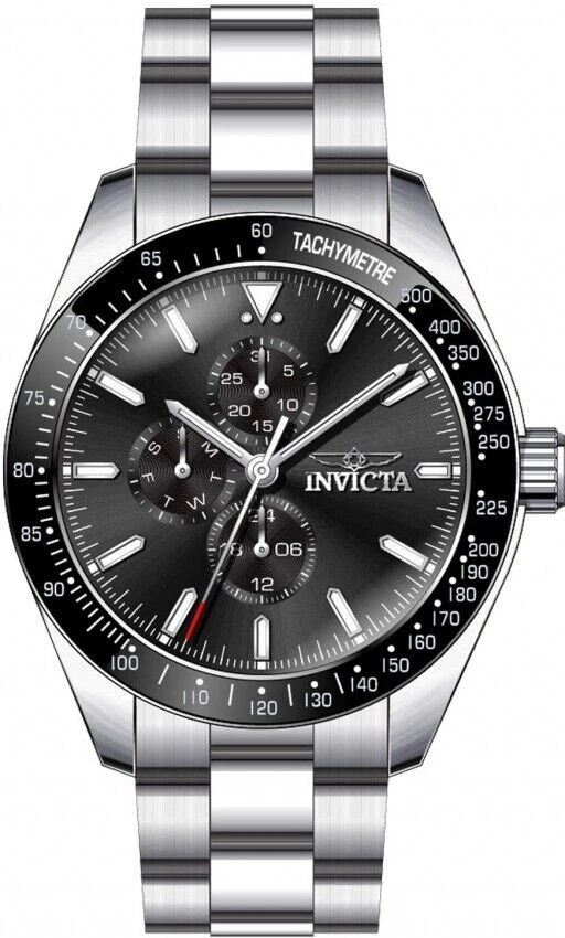 Invicta Men's Watch Aviator Chronograph Black Bezel Silver Tone Bracelet 38966
