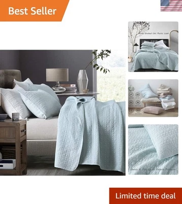 Роскошный королевский размер Aqua синий лоскутное одеяло комплект - камень промытый микрофибры шикарный дизайн - Изображение 1 из 4