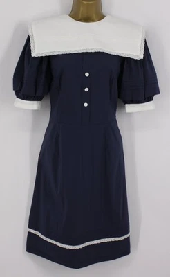 MASTERPEACE WOMENS DRESS BUTTON LACE TRIM SAILOR COLLAR UK M NAVY RRP £375 AD - Image 1 of 4