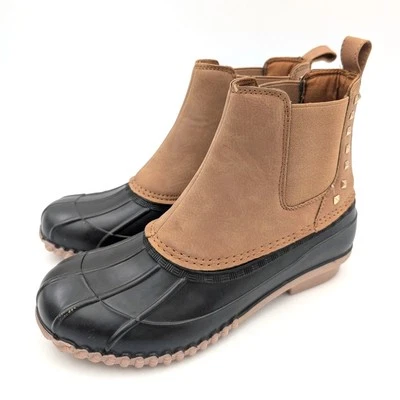 Steve Madden Newlin 雨靴 铆钉女式黑色/棕色 尺寸 US6M EU37 — 第 1/4 张图片