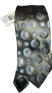 Murano Men's Blue Geometric 100% Silk Necktie Handmade In USA Woven Olive New - Picture 1 of 8