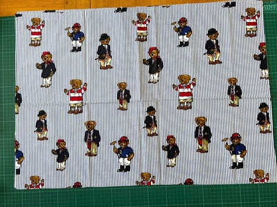 Vintage Ralph Lauren Polo Sporting Bear Fabric Remnant 27"x19" Blue Stripe Teddy - Image 1 of 2