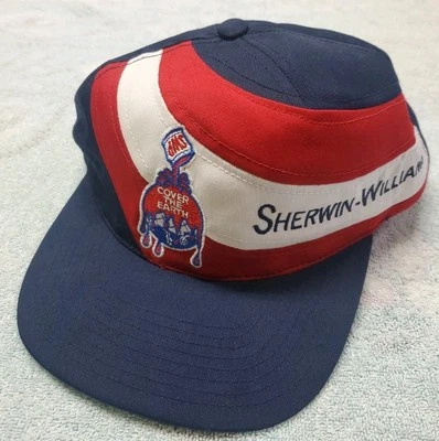Gorra Sherwin Williams envolvente Snapback camionero remolino rojo blanco azul años 90 Foto 1 de 4