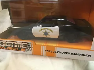 JADA 1973 PLYMOUTH BARRACUDA - HIGHWAY PATROL - BLACK AND WHITE 1/32nd - Picture 1 of 4