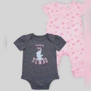 Disney Dumbo Baby Mädchen 2er Pack Kurzarm Rosa Grau Strampler Jumps 18M - Bild 1 von 12