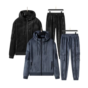 Nuevo conjunto de chándal de terciopelo utilitario de carga para hombre sudadera con bolsillo con cremallera joggers - Imagen 1 de 23