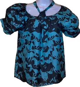 Blusa Sundance Seda Cuello Corbata Talla Pequeña Carrera Lujo Plisado Escote Caballos - Imagen 1 de 3