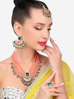 AD Indian Bollywood Bridal Gold Plated Earrings Tika Ethnic Necklace Set Jewelry