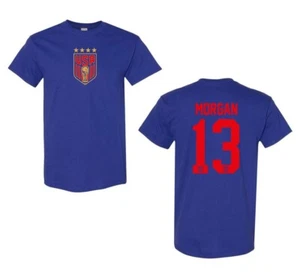USA Ladies Soccer Morgan #13 Unsex Tee Shirt 375 - Picture 1 of 3