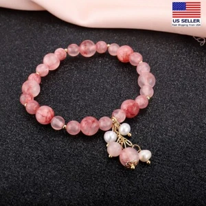 Fashion Women Elegant Exquisite Wrist Bracelets Natural Pink Crystal Stone 0106 - Picture 1 of 6
