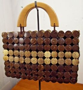 NWOT Handmade Multi-Color Coconut Handbag Purse Wood Handle Clutch Bag Beach