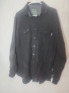 WOOLRICH USA BLACK BUTTON UP WOOL SHIRT L LONG SLEEVE FLANNEL - Picture 1 of 4