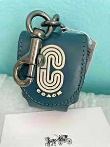 Coach Earbud Case with Coach Patch in Aegean Blue Leather Airpods Bag Charm - Picture 1 of 6