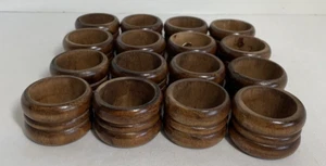 Vintage MCM Knobler Solid Wood Napkin Rings Taiwan Set of 16 - Picture 1 of 9
