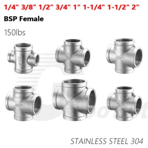 Stainless Steel Cross 4 Way Connector 1/4" - 2" BSP Female Thread Pipe Fittings - Picture 1 of 19