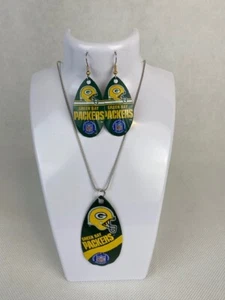 NFL Green Bay Packers Vintage Teardrop Spinner Earrings & Necklace Set - Picture 1 of 1
