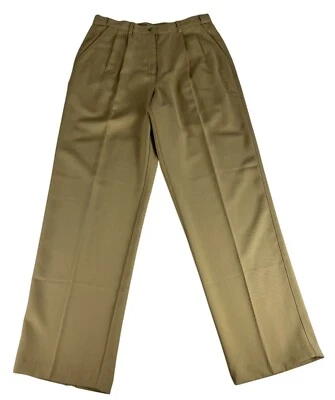LL Bean Pleated High Waisted Dress Pants Women's 12 Regular Tan Straight Pockets - Image 1 of 4