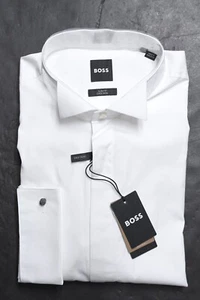 Hugo Boss Hank Men Easy Iron French Cuff Wing Collar Tuxedo Dress Shirt 44 17.5 - Picture 1 of 19