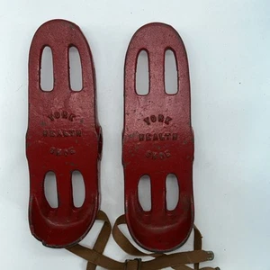 Vtg Pair York Health Shoe Cast Iron Weight Lifting Strength Training Orig Straps - Picture 1 of 6