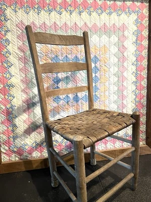 复古 Rustic Oak 梯子靠背椅编织拉什座椅农舍原始 — 第 1/4 张图片